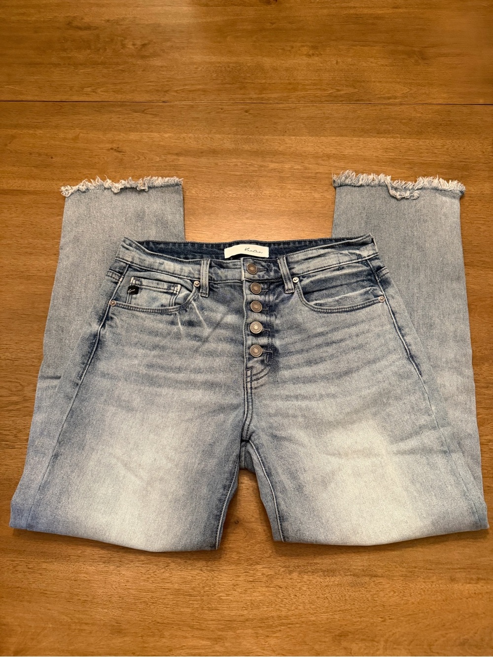 KanCan Light Blue Straight Leg Jeans with Frayed Hem